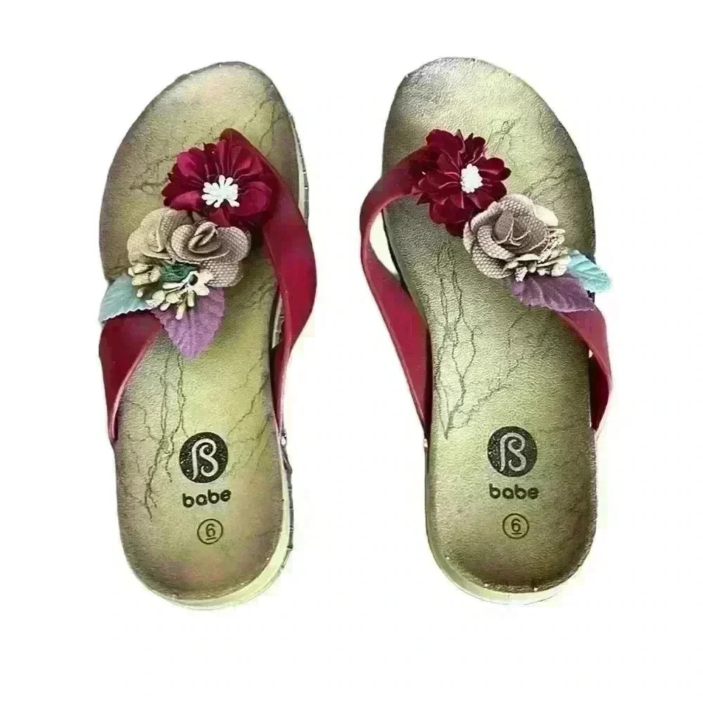 BABE Woman Slide Summer Sandals with Flowers Size 6​